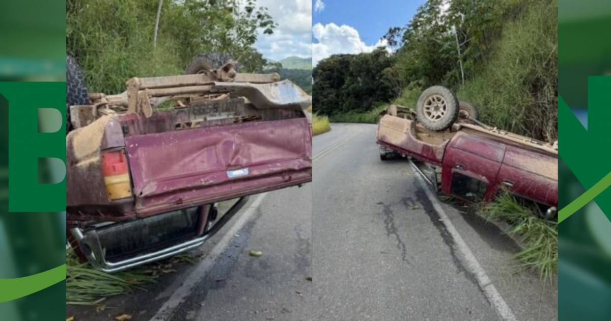 Caminhonete tomba e deixa quatro feridos na BA-650 entre Ipiaú e Ibirataia